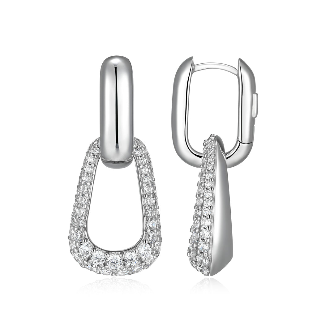 ELLE "Citadel" Rhodium-Plated Sterling Silver 2-in-1 CZ Dangle Huggie Earrings