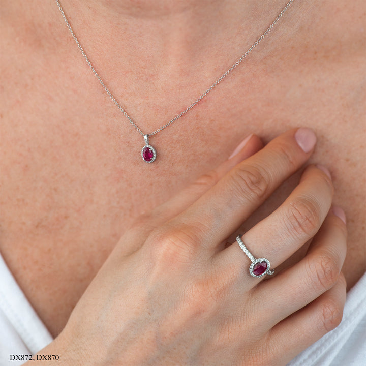 10K Ruby & Diamond Halo Pendant