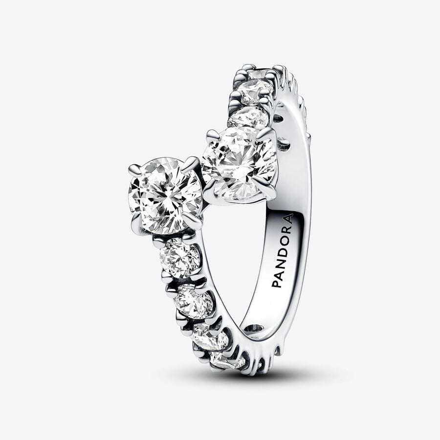 Pandora Sparkling Overlapping Band Ring, Size 7