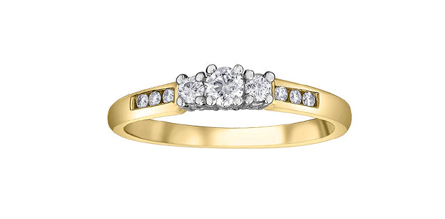 14 Karat 3 Stone Engagement Ring, 0.11 CT Center