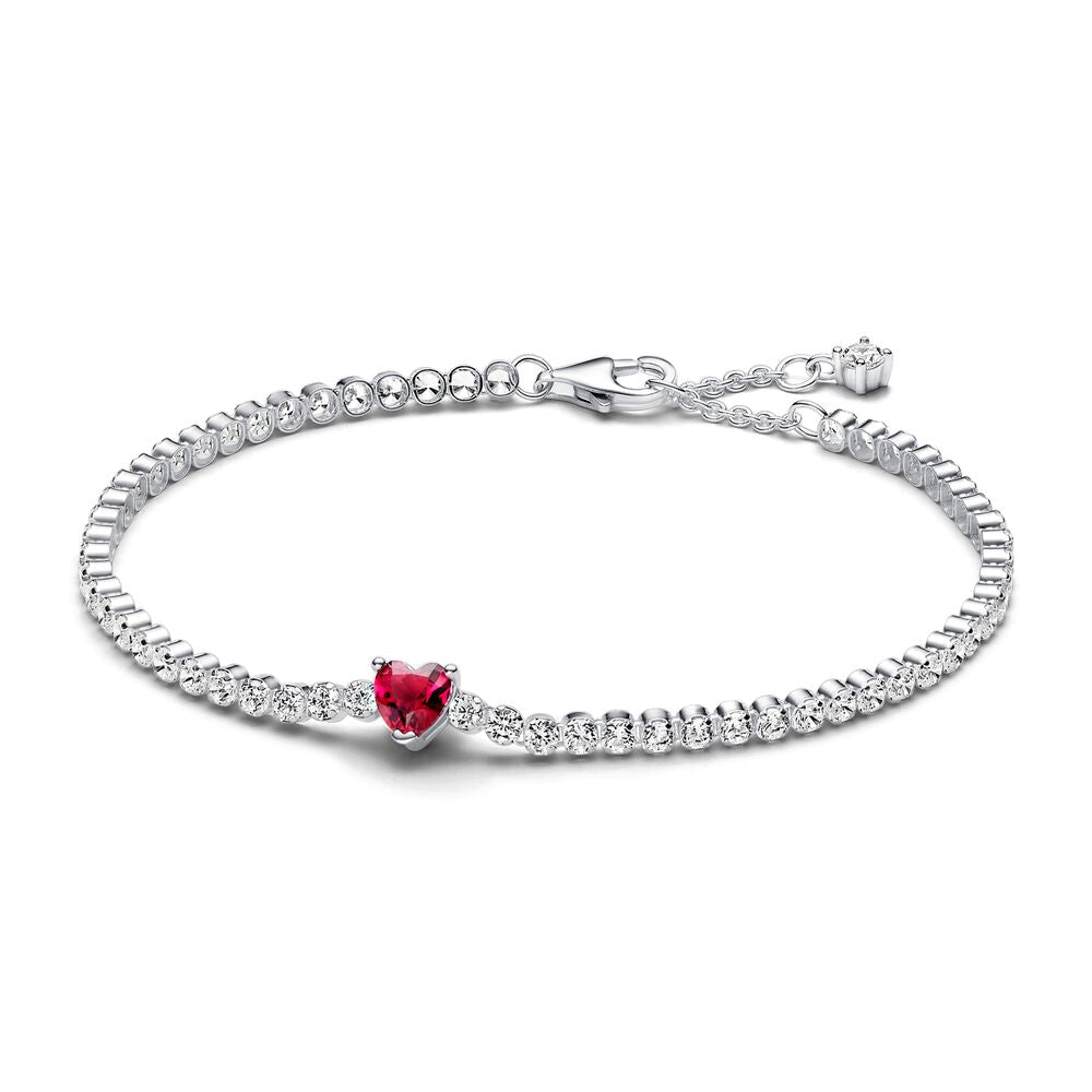 Pandora Red Sparkling Heart Tennis Bracelet, 7.9"