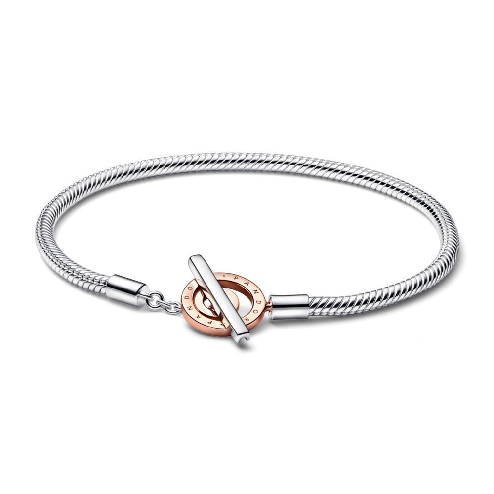 FINAL SALE - Pandora Signature Two-tone Logo T-Bar Snake Chain Bracelet, 7.5"