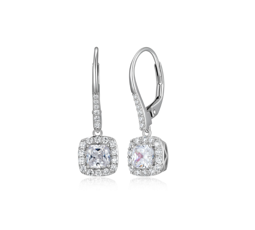 "Radiance" Cushion Cut Halo Drop Earrings