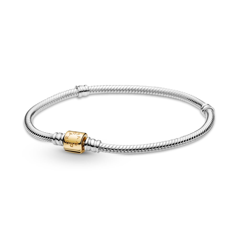 Pandora Moments Two-tone Barrel Clasp Snake Chain Bracelet, 7.5"