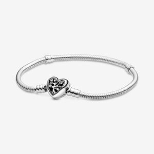 Pandora Moments Family Tree Heart Clasp Snake Chain Bracelet, 6.7"