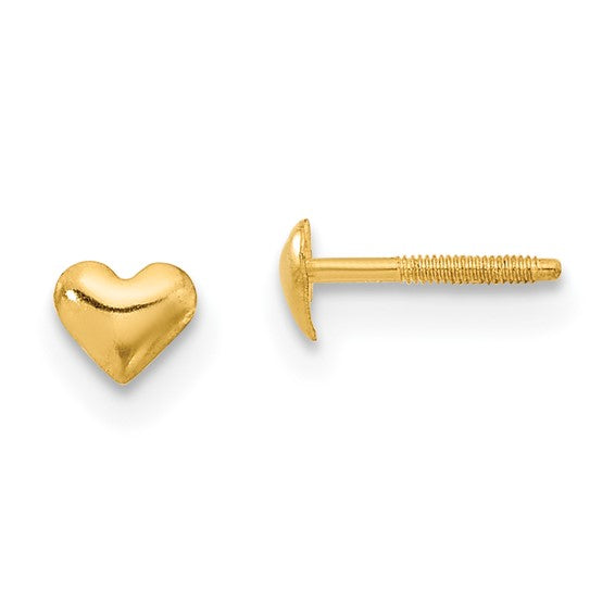 14K Heart Shaped Screw Back Studs