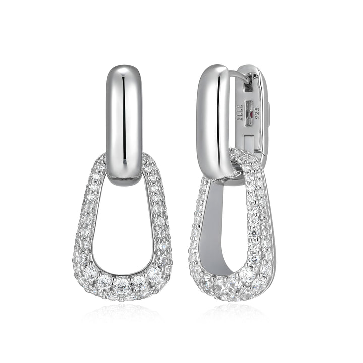 ELLE "Citadel" Rhodium-Plated Sterling Silver 2-in-1 CZ Dangle Huggie Earrings