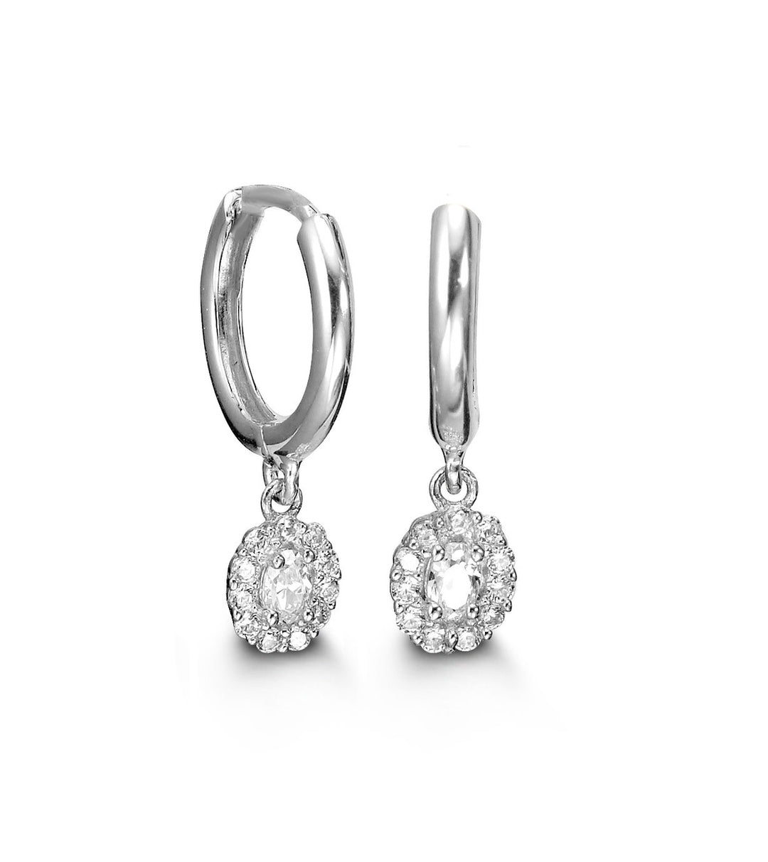 10K CZ Halo Drop Earrings