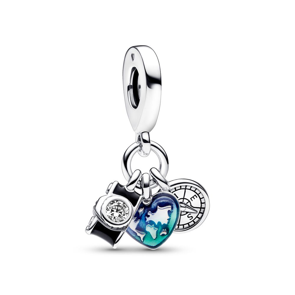 Pandora Camera, Heart & Compass Triple Dangle Charm