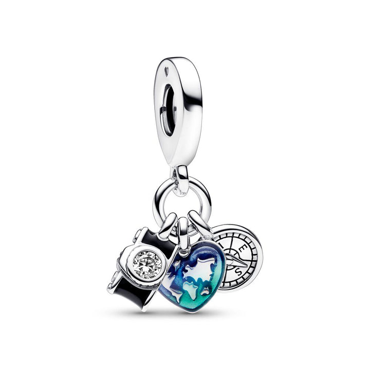 Pandora Camera, Heart & Compass Triple Dangle Charm