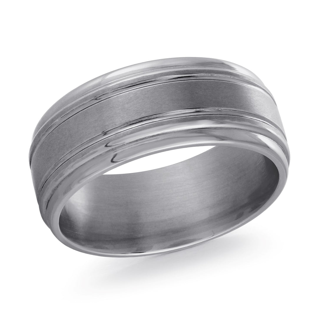 Tantalum 9mm Domed Comfort Fit Wedding Band with Satin Finish and Polished Lines