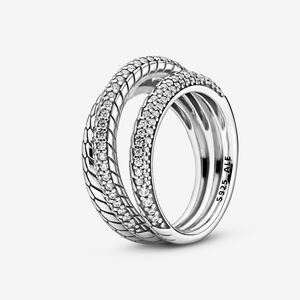 RETIRED - FINAL SALE  Pandora Triple Band Pavé Snake Chain Pattern Ring