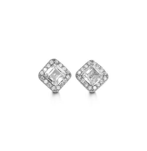 10K Square CZ Halo Earrings