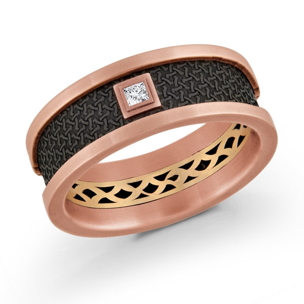 Mardini Noir - Carbon Fiber Crosshatch and Diamond Ring