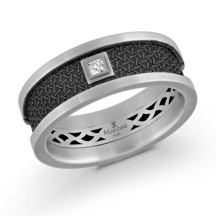 Mardini Noir - Carbon Fiber Crosshatch and Diamond Ring