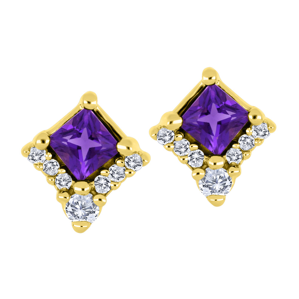 10 Karat Amethyst & Diamond Stud Earrings