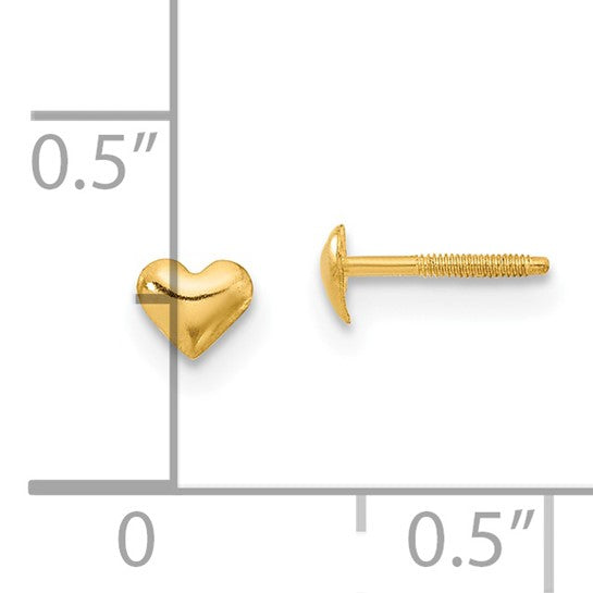 14K Heart Shaped Screw Back Studs