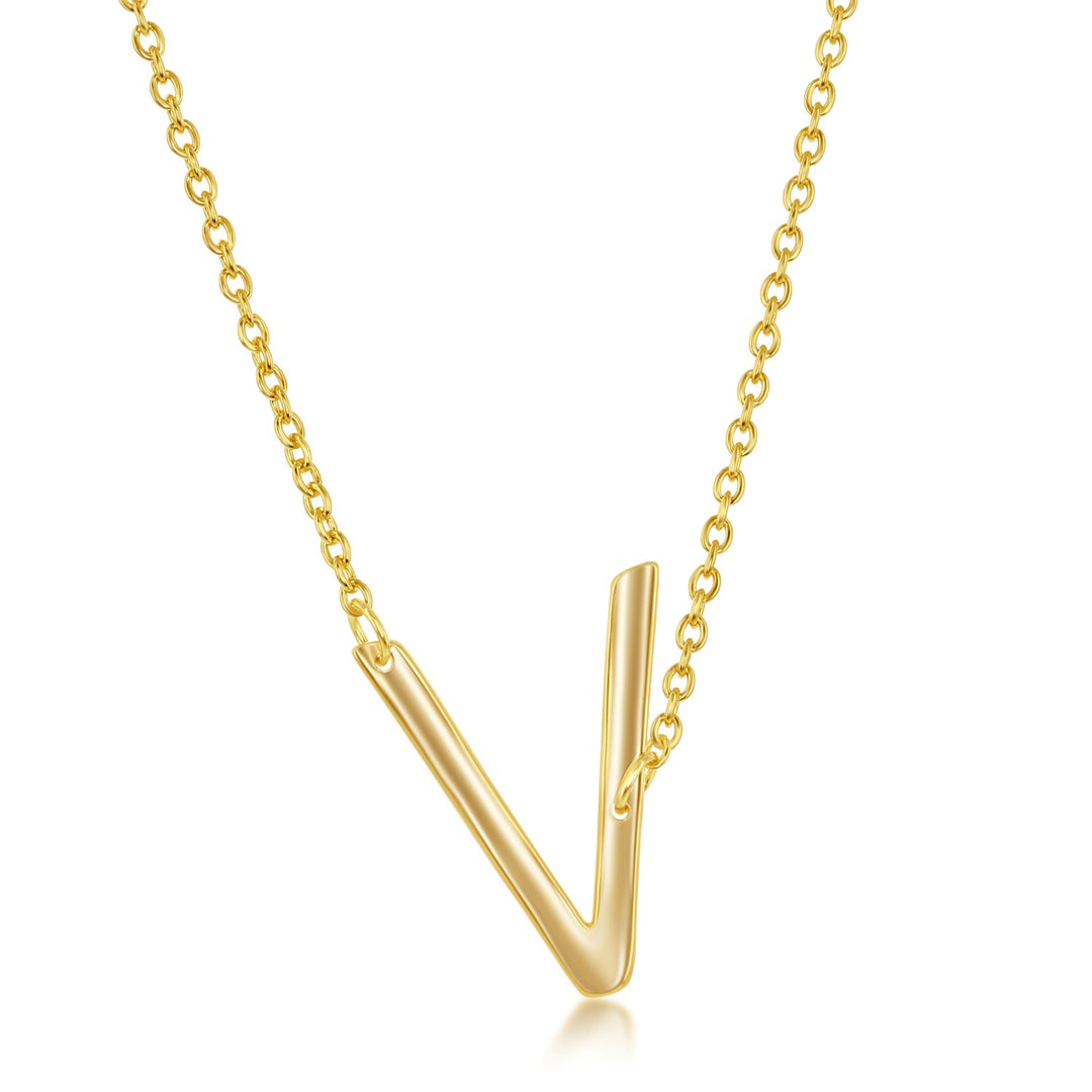 Gold Plated Sideways Initial Necklace - V