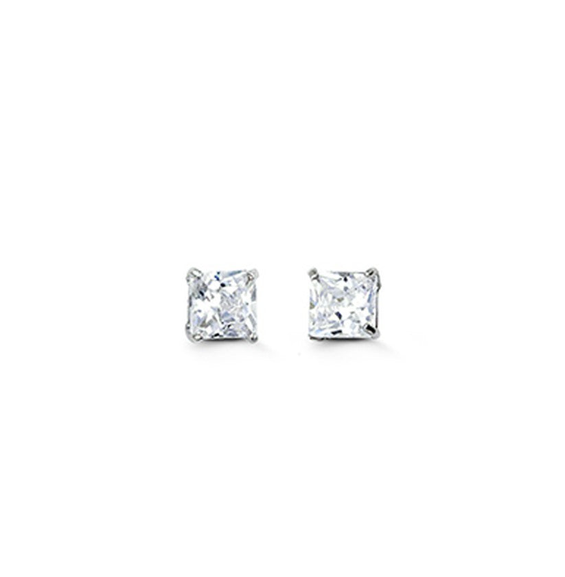 14k White Gold 3mm Square CZ Stud Earrings