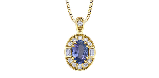 10 Karat Yellow Tanzanite Halo Pendant, 18"