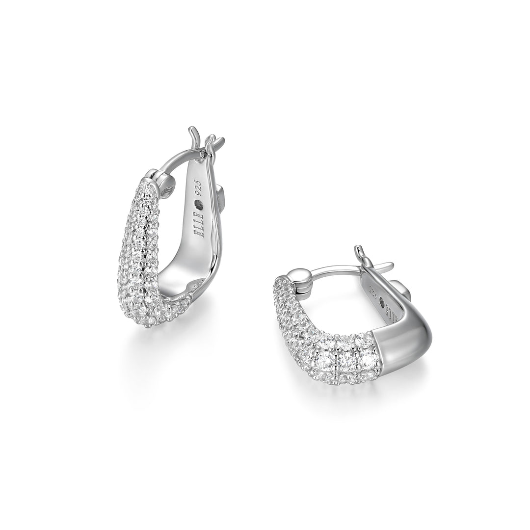 ELLE "Citadel" Rhodium-Plated Sterling Silver CZ Hoop Earrings