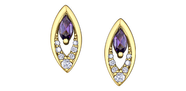 10K Amethyst & Diamond Stud Earrings