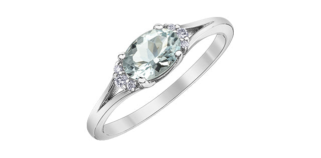 10K Aquamarine & Diamond Ring