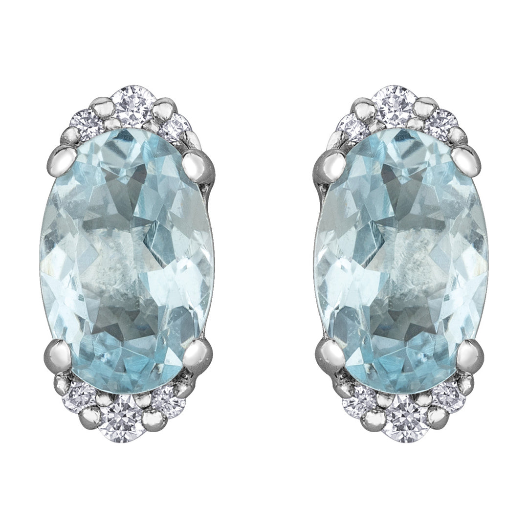 10K Aquamarine & Diamond Stud Earrings