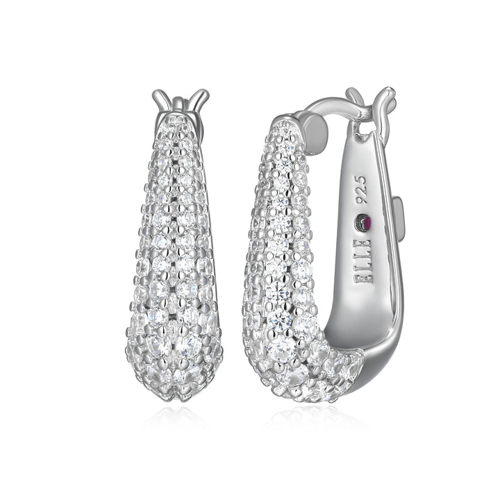 ELLE "Citadel" Rhodium-Plated Sterling Silver CZ Hoop Earrings