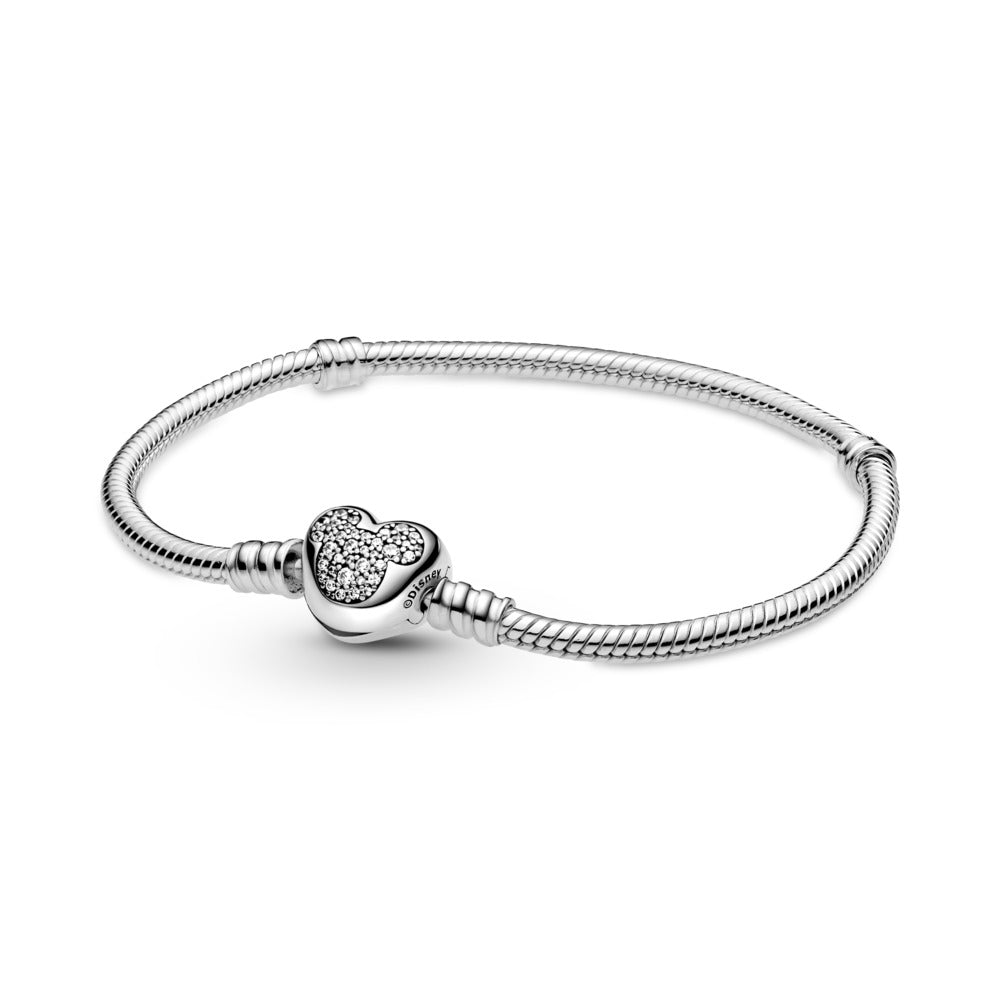 Pandora Disney Pandora Moments Mickey Mouse Heart Clasp Snake Chain Bracelet, 7.5"