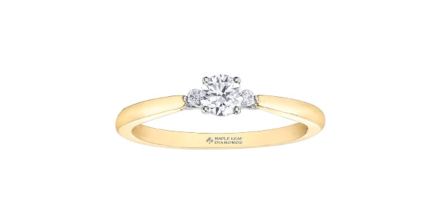 18 Karat 3 Stone Engagement Ring, 0.27 CT Center